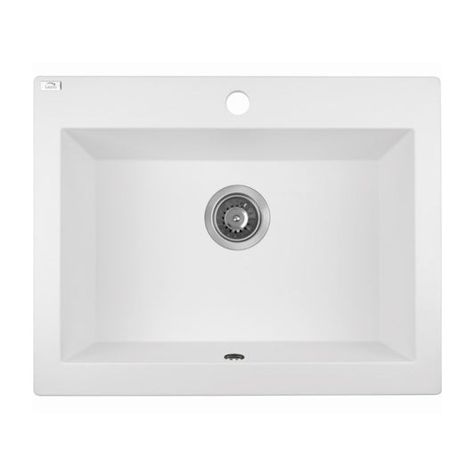 Laveo Komodo White Granite Single Bowl Stone Kitchen Sink 490*580*220mm(including Space Saving Siphon and Click-clack Plug)