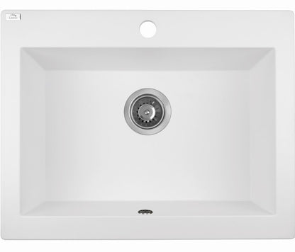 Laveo Komodo White Granite Single Bowl Stone Kitchen Sink 490*580*220mm(including Space Saving Siphon and Click-clack Plug)