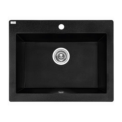 Laveo Komodo Black Granite Single Bowl Stone Kitchen Sink 490*580*220mm(including Space Saving Siphon and Click-clack Plug)