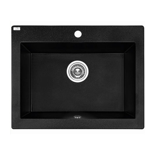 Laveo Komodo Black Granite Single Bowl Stone Kitchen Sink 490*580*220mm(including Space Saving Siphon and Click-clack Plug)