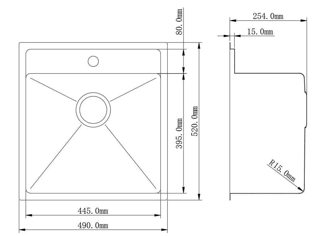 490mm Handmade Laundry Sink 490x520x254mm
