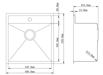 490mm Handmade Laundry Sink 490x520x254mm