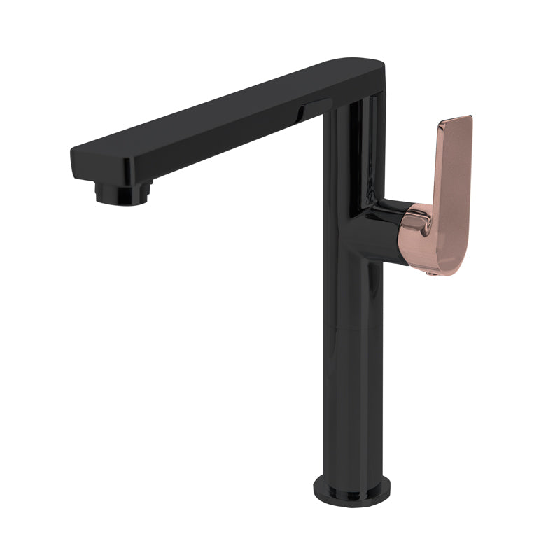 The GABE Leva Sink Mixer - Matte Black with Rose Gold handle