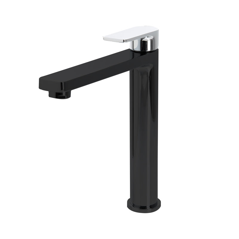 The GABE Hi-Rise Basin Mixer - Matte Black with Chrome handle