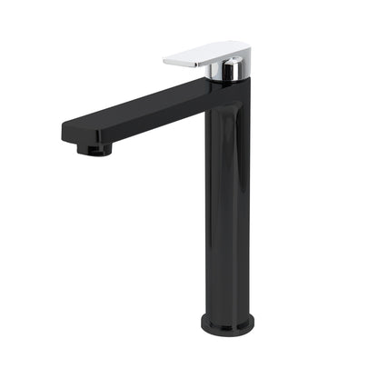 The GABE Hi-Rise Basin Mixer - Matte Black with Chrome handle
