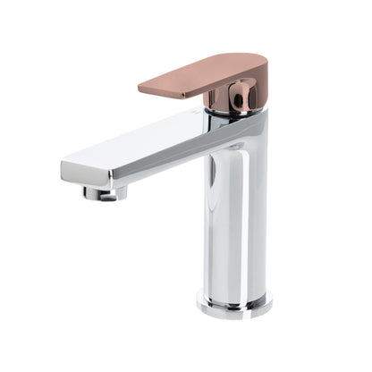 The GABE Leva Basin Mixer - Chrome with Rose Gold Handle