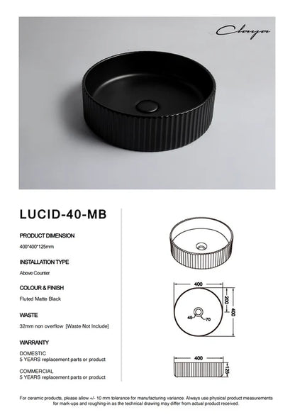 400*400*125mm Matte Black with Fluted Design Above Counter Basin
