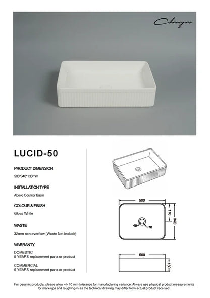 500*340*130mm Gloss White with Fluted Design Above Counter Basin