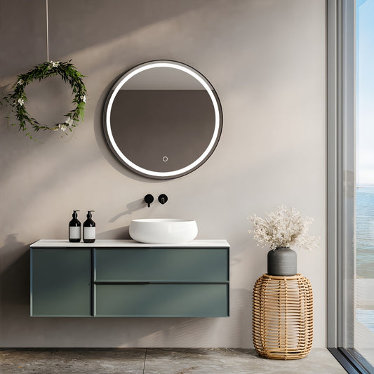 LUNA Black Framed LED Round Mirror -  900mm (MBK-RL90) **Discontinued/Clearance Stock No Exchange or Refund