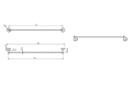 Lux S2 800mm Single Towel Rail - Brushed Brass