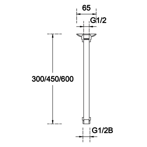 600mm Round Ceiling Shower Arm with flange - Chrome