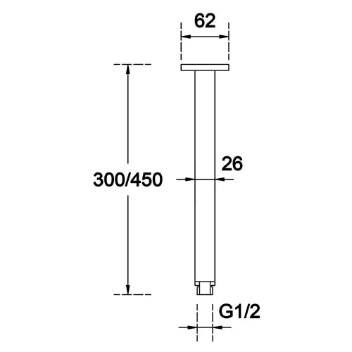 300mm Square Ceiling Shower Arm with flange - Chrome