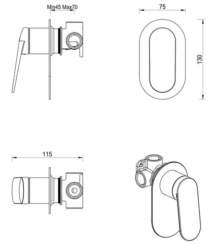 Lantra Shower Mixer - Oval - TRIM KIT - Gunmetal