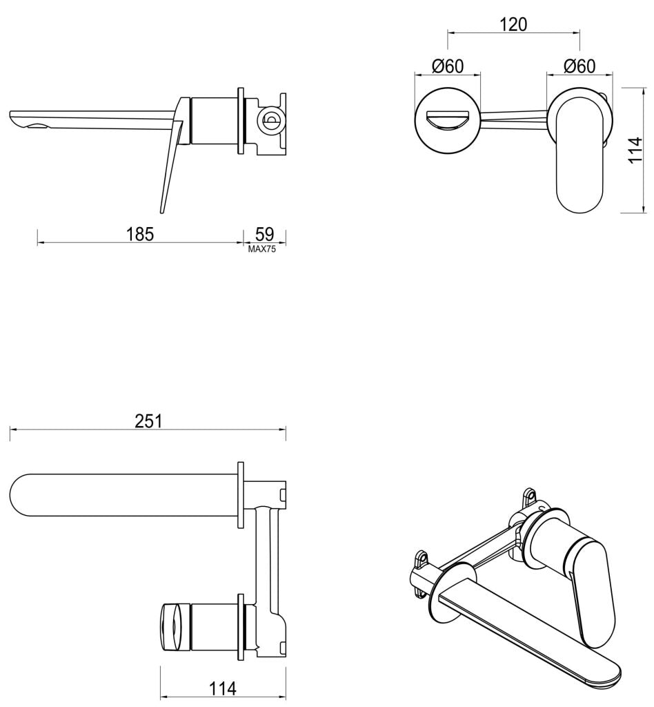 Lantra Wall-Spout Combo - 2P - TRIM KIT - Chrome