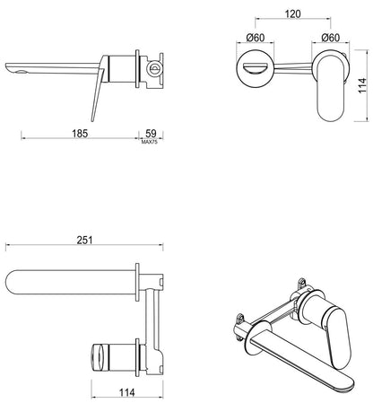 Lantra Wall-Spout Combo - 2P - TRIM KIT - Chrome