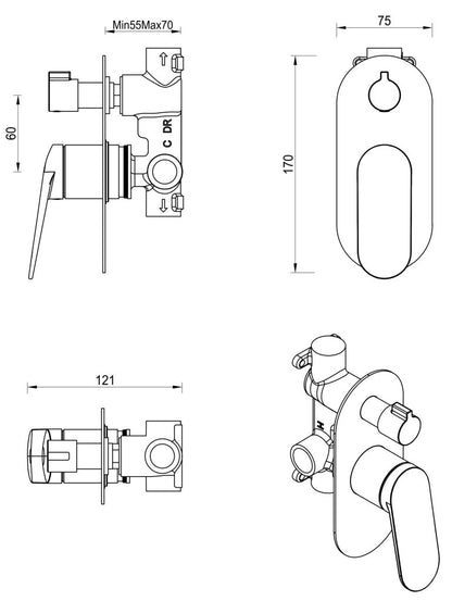 Lantra Mixer Diverter - 1P - TRIM KIT - Chrome