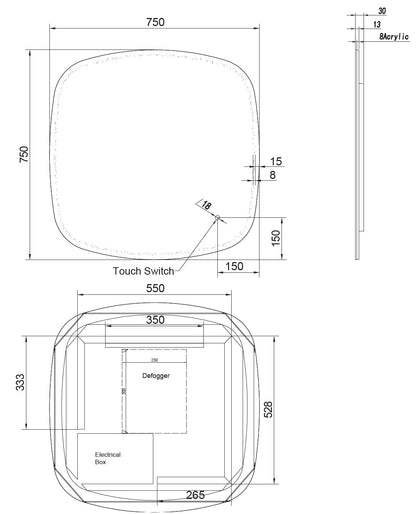 LEXSI LED Frameless Mirror - 750x750mm **Discontinued/Clearance Stock No Exchange or Refund