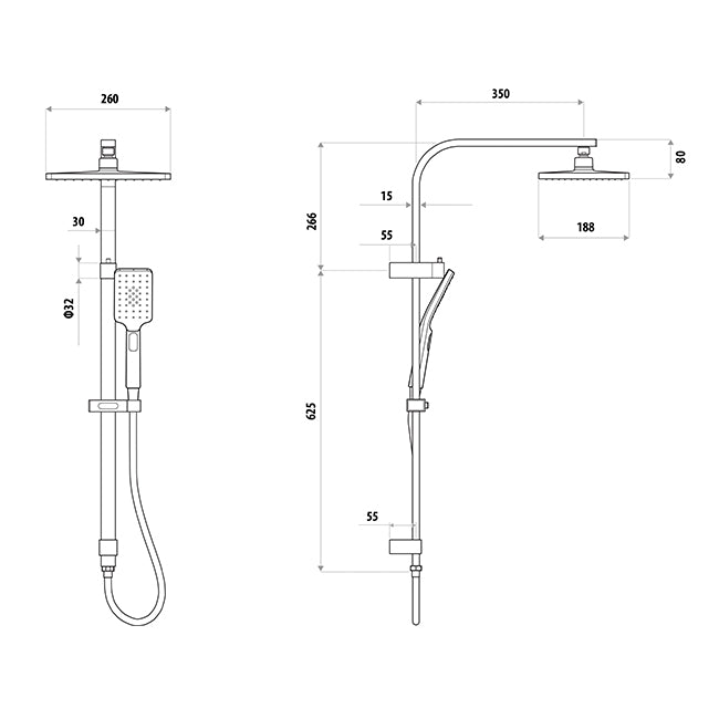 Liberty Twin Shower with Rail - Chrome