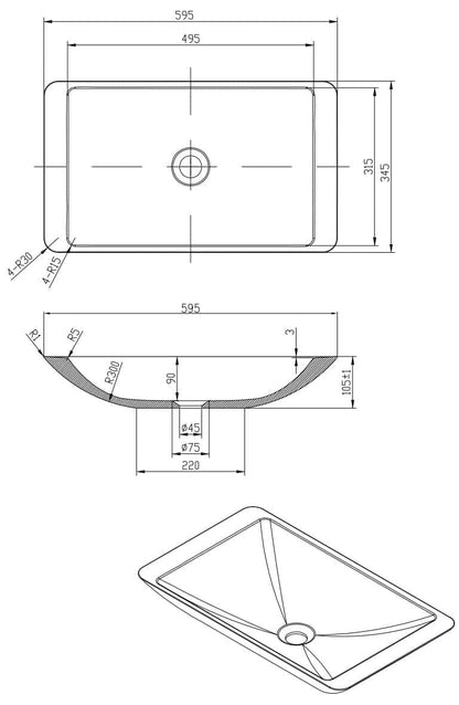 595mm Pietra Bianca - Lidia Above Counter Basins