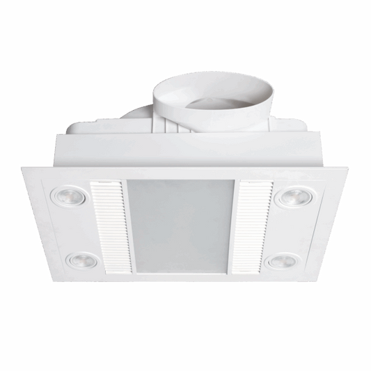 Linux DC 1000w Halogen 3 in 1 Bathroom Heater & High
Extraction Exhaust Fan with LED Light White