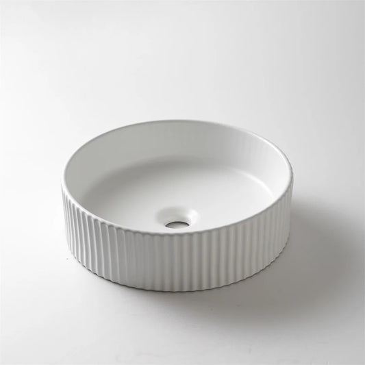 400*400*125mm Matte White with Fluted Design Above Counter Basin