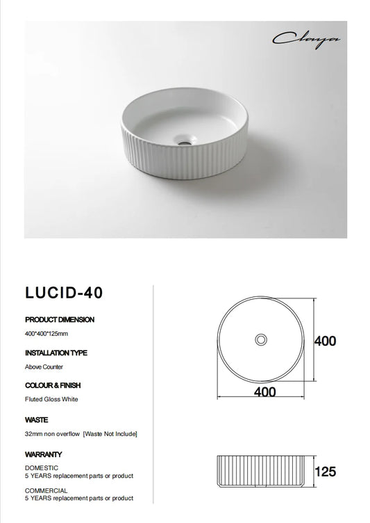400*400*125mm Gloss White with Fluted Design Above Counter Basin