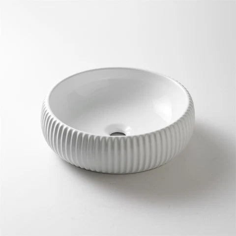 420*420*125mm Gloss White with Fluted Desig Abover Counter Basin
