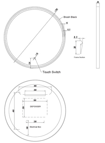 LUNA Black Framed LED Round Mirror -  750mm (MBK-RL75/Luna 75) **Discontinued/Clearance Stock No Exchange or Refund