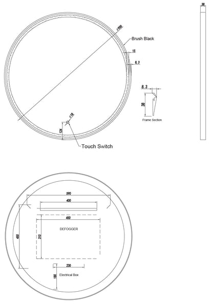 LUNA Black Framed LED Round Mirror -  900mm (MBK-RL90) **Discontinued/Clearance Stock No Exchange or Refund