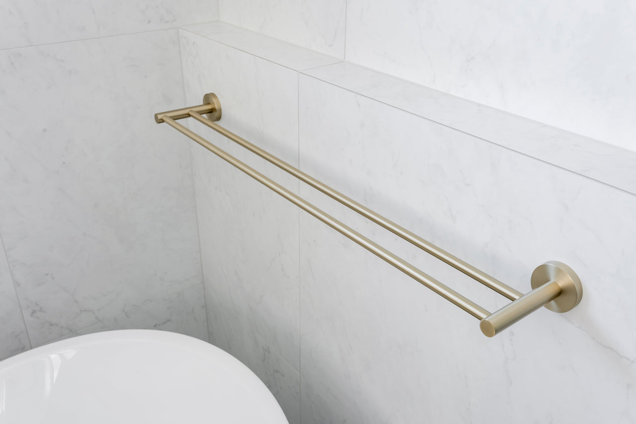 Lux S2 800mm Double Towel Rail - Brushed Brass