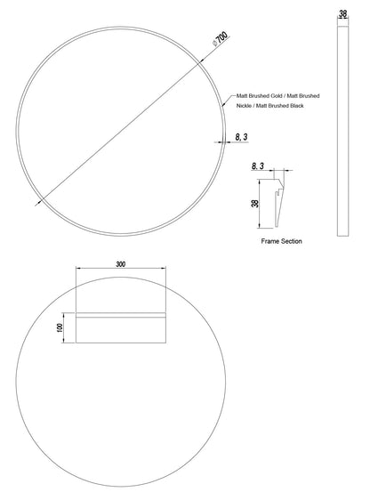 Matte Black Framed Round Mirror -   700mm