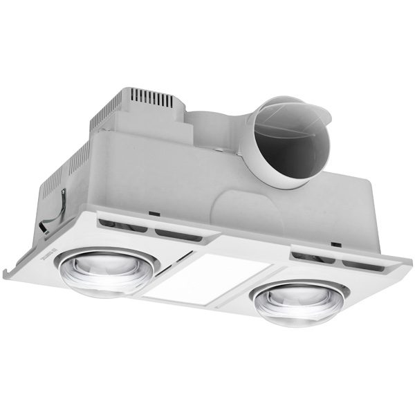 Profile Panel 2 Heat 3 in 1 Bathroom Heater Exhaust Fan with 12w Tricolour Panel Light - White