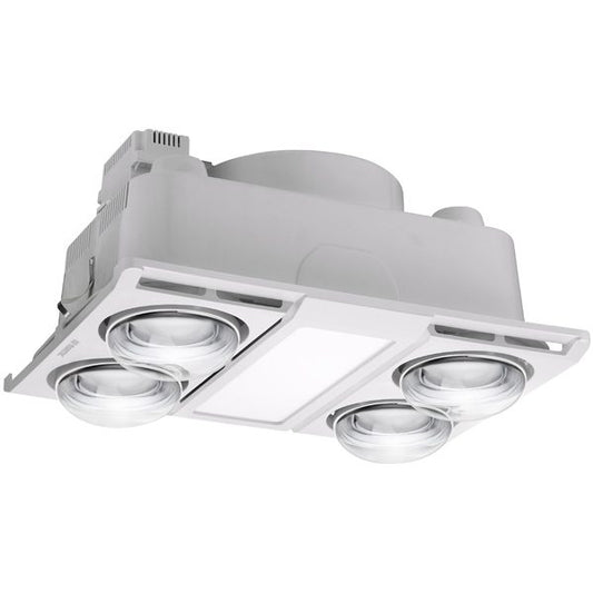 Profile Panel 4 Heat 3 in 1 Bathroom Heater Exhaust Fan with 12w Tricolour Panel Light - White