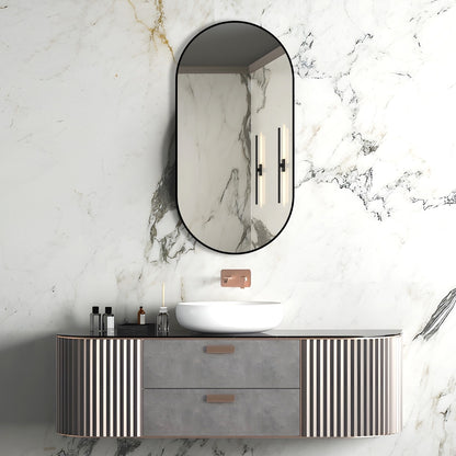 Matte Brushed Black Oval Framed Mirror -   500x1000mm