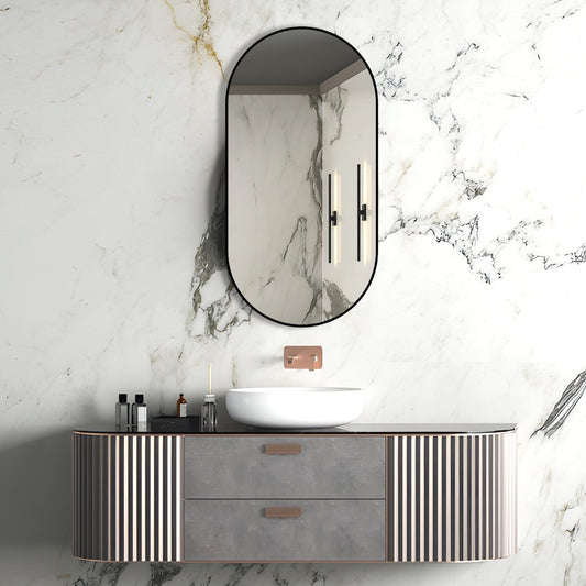 Matte Brushed Black Oval Framed Mirror -   500x1000mm