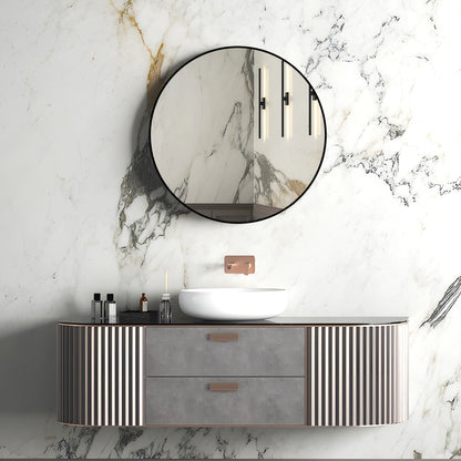 Matte Black Framed Round Mirror -   800x800mm