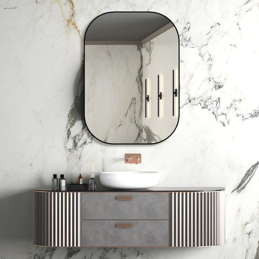 Matte Black Rounded Rectangular Framed   Mirror - 600x900mm