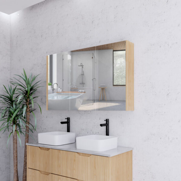 1200mm American Oak Fluted Shaving Cabinet -W1200xH720xD150
