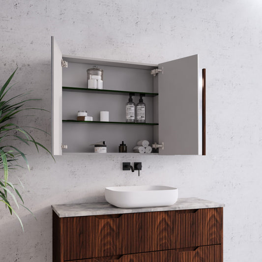 1200mm Brown Oak Fluted Shaving Cabinet -W1200xH720xD150