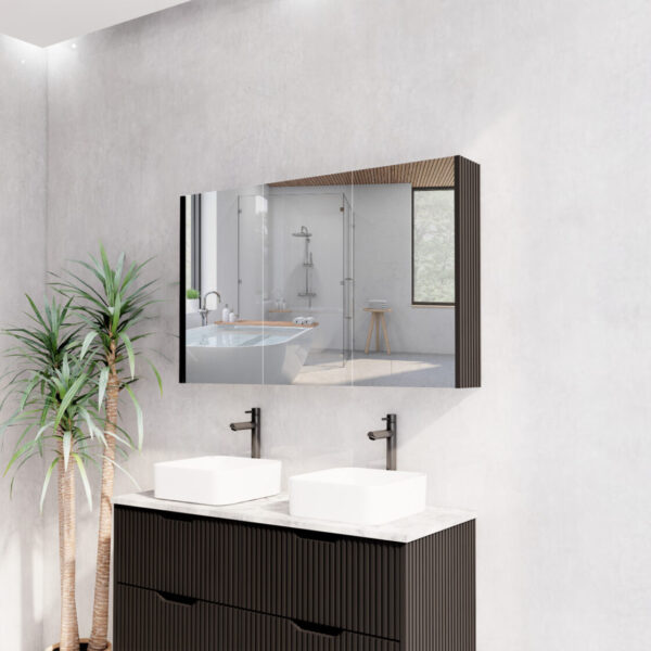 1200mm Matt Black Fluted Shaving Cabinet -W1200xH720xD150