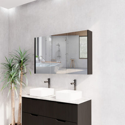 1200mm Matt Black Fluted Shaving Cabinet -W1200xH720xD150