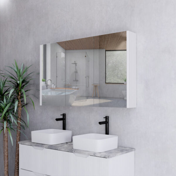 1200mm Matt White Fluted Shaving Cabinet -W1200xH720xD150