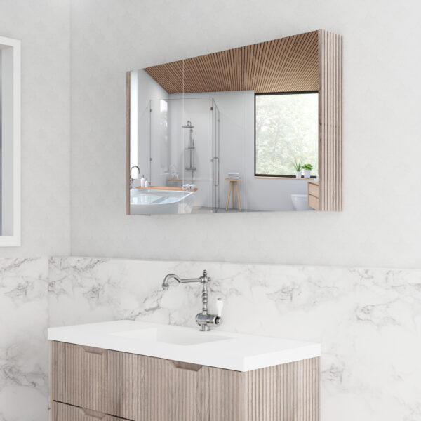 1200mm White Oak Fluted Shaving Cabinet -W1200xH720xD150
