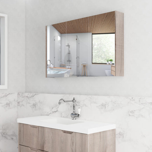 1200mm White Oak Fluted Shaving Cabinet -W1200xH720xD150