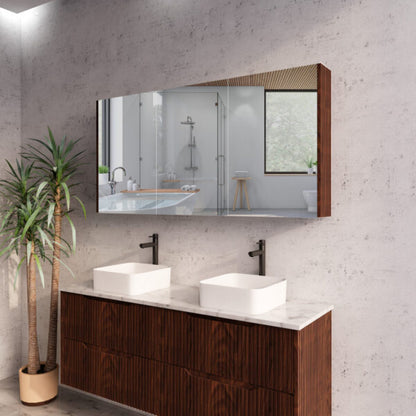 1500mm Brown Oak Fluted Shaving Cabinet -W1500xH720xD150