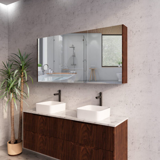 1500mm Brown Oak Fluted Shaving Cabinet -W1500xH720xD150