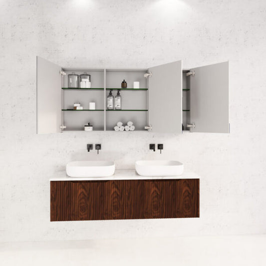 1500mm Brown Oak Fluted Shaving Cabinet -W1500xH720xD150