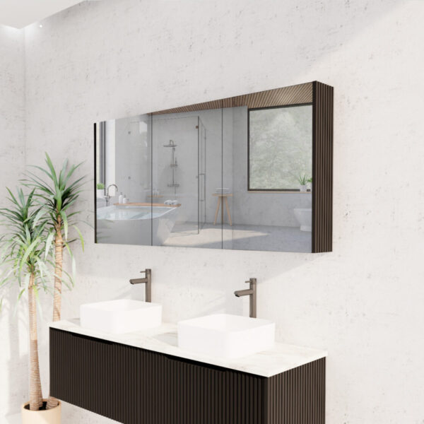 1500mm Matt Black Fluted Shaving Cabinet -W1500xH720xD150