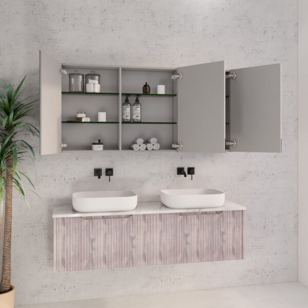 1500mm White Oak Fluted Shaving Cabinet -W1500xH720xD150