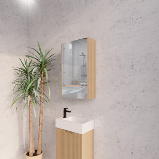 450mm American Oak Fluted Shaving Cabinet -W450xH720xD150